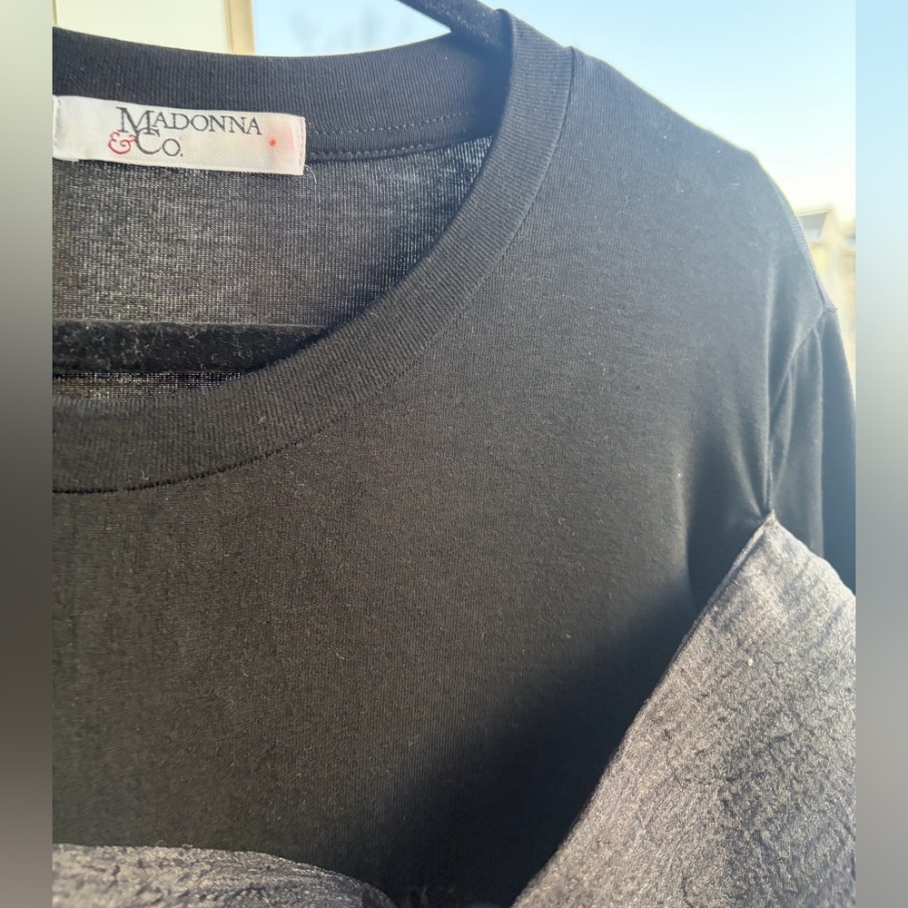 🆕 Madonna & Co Black Long Sleeve Top with Front Tie Bow Detail Size L Office - Picture 8 of 14